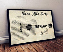 Load image into Gallery viewer, bob marley three little birds guitar typography signed poster canvas