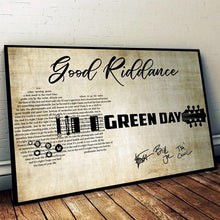 Load image into Gallery viewer, green day good riddance lyric guitar typography signed poster canvas 1