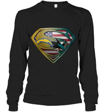 Load image into Gallery viewer, Los Angeles Chargers and San Jose Sharks superman american flag layer shirt