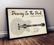 Load image into Gallery viewer, bruce springsteen dancing in the dark lyric guitar typography signed poster canvas