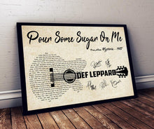 Load image into Gallery viewer, def leppard pour some sugar on me guitar signed typography poster canvas