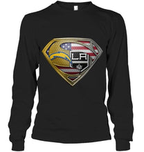 Load image into Gallery viewer, Los Angeles Chargers and Los Angeles Kings superman american flag layer shirt