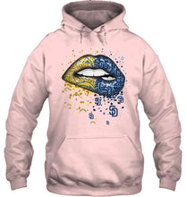 Load image into Gallery viewer, Los Angeles Chargers and San Diego Padres glitter pattern sexy lips t shirt