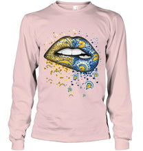 Load image into Gallery viewer, Los Angeles Chargers and San Jose State Spartans glitter pattern sexy lips t shirt