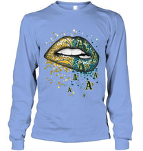 Load image into Gallery viewer, Los Angeles Chargers and Oakland Athletics glitter pattern sexy lips t shirt