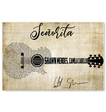 Load image into Gallery viewer, Shawn Mendes Senorita ft camila cabello lyric guitar typography signed poster