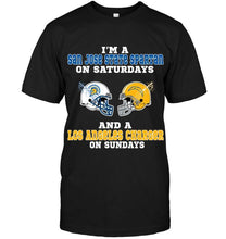Load image into Gallery viewer, I'm San Jose State Spartan on saturdays and Los Angeles Charger on sundays shirt