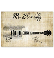 Load image into Gallery viewer, Mr Blue Sky guitar typography Electric Light Orchestra poster