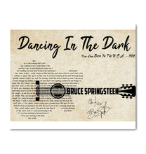 Load image into Gallery viewer, Bruce Springsteen dancing in the dark lyric guitar typography signed canvas