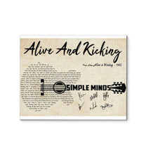 Load image into Gallery viewer, Simple Minds Alive and kicking lyrics guitar typography signed canvas