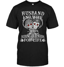Load image into Gallery viewer, Husband and wife riding partners for life skeleton Black T Shirt