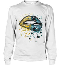 Load image into Gallery viewer, Los Angeles Chargers and San Jose Sharks glitter pattern sexy lips t shirt