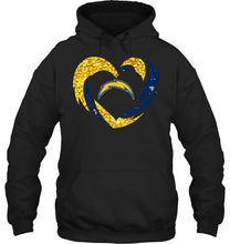 Load image into Gallery viewer, Los Angeles Chargers heart love golden glitter pattern hurricane shirt