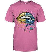 Load image into Gallery viewer, Los Angeles Chargers and UCLA Bruins glitter pattern sexy lips t shirt