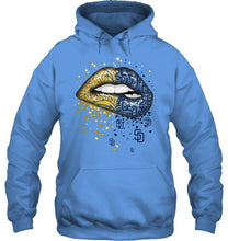 Load image into Gallery viewer, Los Angeles Chargers and San Diego Padres glitter pattern sexy lips t shirt