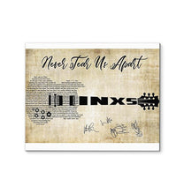 Load image into Gallery viewer, INXS Never tear us apart lyric guitar typography signed canvas