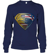Load image into Gallery viewer, Los Angeles Chargers and San Diego Padres superman american flag layer shirt