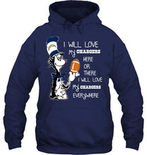 Load image into Gallery viewer, I will love my Los Angeles Chargers here or there love everywhere the cat fan simpson shirt