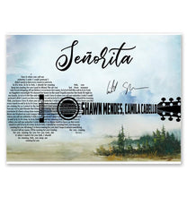 Load image into Gallery viewer, Shawn Mendes Camila Cabello Senorita lyric guitar typography poster
