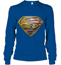 Load image into Gallery viewer, Los Angeles Chargers and Anaheim Ducks superman american flag layer shirt