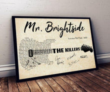 Load image into Gallery viewer, mr brightside lyrics guitar typography the killers signed poster canvas