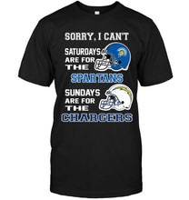 Load image into Gallery viewer, Sorry I can't saturdays are for San Jose State Spartans sundays are for Los Angeles Chargers shirt