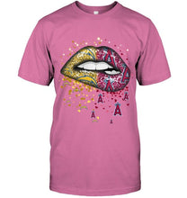 Load image into Gallery viewer, Los Angeles Chargers and Los Angeles Angels glitter pattern sexy lips t shirt