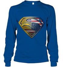 Load image into Gallery viewer, Los Angeles Chargers and San Diego Padres superman american flag layer shirt