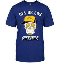 Load image into Gallery viewer, Dia de los Los Angeles Chargers sugar skull poco loco shirt