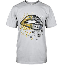 Load image into Gallery viewer, Los Angeles Chargers and Los Angeles Kings glitter pattern sexy lips t shirt