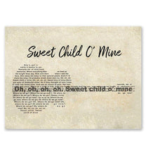 Load image into Gallery viewer, Guns N' Roses Sweet child o' mine lyric  guitar typography