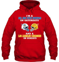 Load image into Gallery viewer, I'm San Jose State Spartans on saturdays and Los Angeles Chargers on sundays shirt