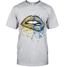 Load image into Gallery viewer, Los Angeles Chargers and San Jose State Spartans glitter pattern sexy lips t shirt