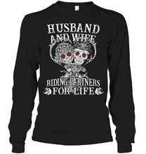 Load image into Gallery viewer, Husband and wife riding partners for life Black T Shirt