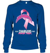 Load image into Gallery viewer, Los Angeles Chargers real fans wear pink br east cancer support shirt