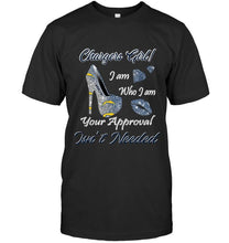 Load image into Gallery viewer, Los Angeles Chargers girl i am who i am your approval isn't needed high heel lips diamond glitter pattern t shirt