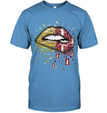Load image into Gallery viewer, Los Angeles Chargers and Stanford Cardinal glitter pattern sexy lips t shirt