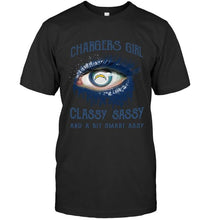 Load image into Gallery viewer, Los Angeles Chargers girl classy sasy and a bit smart asy glitter pattern eye t shirt