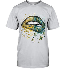 Load image into Gallery viewer, Los Angeles Chargers and Oakland Athletics glitter pattern sexy lips t shirt