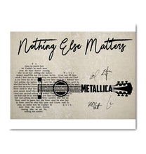 Load image into Gallery viewer, Metallica nothing else matter lyric guitar typography band member signed canvas