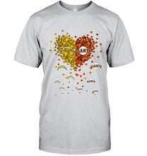 Load image into Gallery viewer, Los Angeles Chargers and San Francisco Giants tiny hearts shaped fan shirt