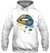 Load image into Gallery viewer, Los Angeles Chargers and UCLA Bruins glitter pattern sexy lips t shirt