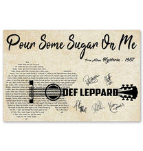 Load image into Gallery viewer, Def Leppard Pour some sugar on me lyric guitar typography signed poster