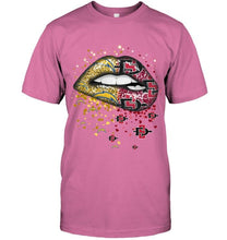 Load image into Gallery viewer, Los Angeles Chargers and San Diego State Aztecs glitter pattern sexy lips t shirt