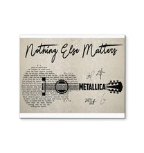 Load image into Gallery viewer, Metallica nothing else matter lyric guitar typography band member signed canvas