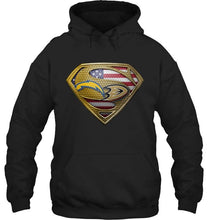 Load image into Gallery viewer, Los Angeles Chargers and Anaheim Ducks superman american flag layer shirt