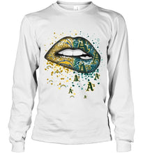 Load image into Gallery viewer, Los Angeles Chargers and Oakland Athletics glitter pattern sexy lips t shirt