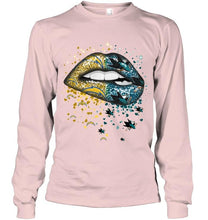 Load image into Gallery viewer, Los Angeles Chargers and San Jose Sharks glitter pattern sexy lips t shirt