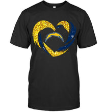 Load image into Gallery viewer, Los Angeles Chargers heart love golden glitter pattern hurricane shirt