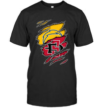 Load image into Gallery viewer, Los Angeles Chargers and San Diego State Aztecs layer under ripped shirt